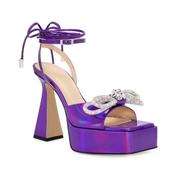 Mach & Mach Double Bow Iridescent Leather Platform Sandal - Picture 2 of 10